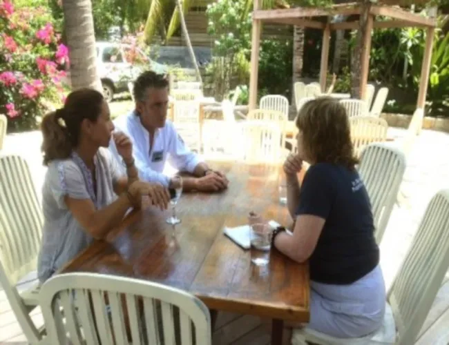 connie interviewing jean claude dufour and his wife sonia at lesprit jean claude dufour e1343405914316