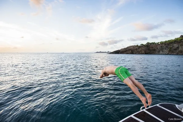 WIMCO Villas Jumping into Colombier Bay after a day of boating with Jicky Marine, St Barths