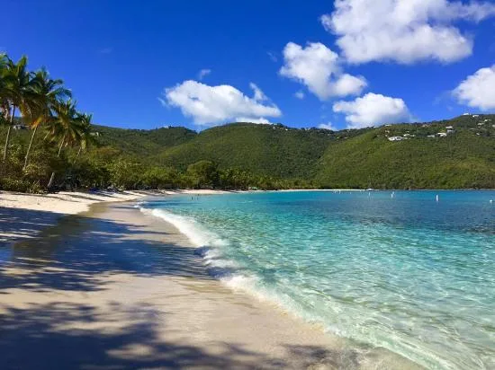 Magens Bay on St. Thomas with clean clear water and sandy beaches. 