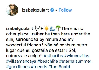 celebrity news from st barths, izabelle goulart, st barts 