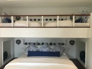 Coziest (and maybe most chic)  room in the whole villa: bunk beds! WIMCO Villas, Beach Enclave, PL BNC, Turks & Caicos, Babalua Beach, Family Friendly Villa, 4 Bedroom Villa, 4 Bathroom Villa, Bedroom, Terrace, WiFi