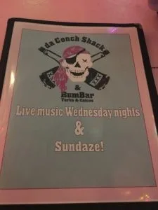 Try the cracked conch. da Conch Shack Turks and Caicos menu