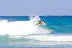 Warm, turquoise water makes the surf very inviting.