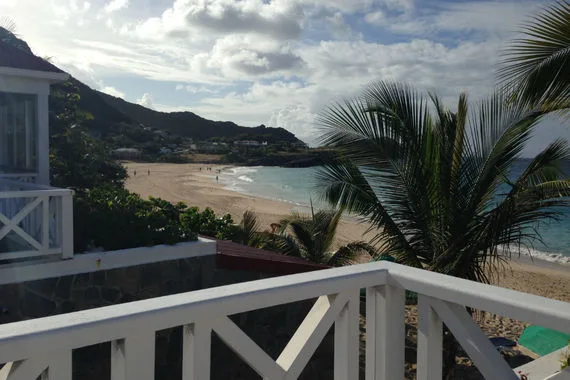 Flamands beach as seen from a villa balcony. Photo by Sherry Jacobson.