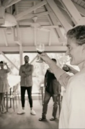 Stiles Bennet, US-Based president of WIMCO St Barth Properties, toasting the merger.