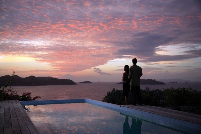 sunset at the breach in St. Barths