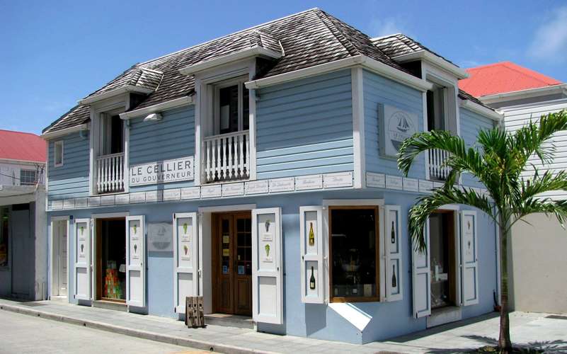 St Barths Gustavia with buildings along main street Rue de la