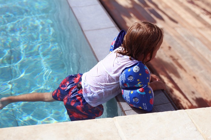 Toddler swimming at St Barths Pool, Villa WV TED