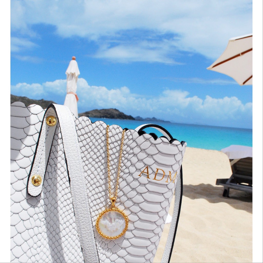 OUR ST. BARTHS PENDANT & WHITE PYTHON WAVERLY TOTE.
