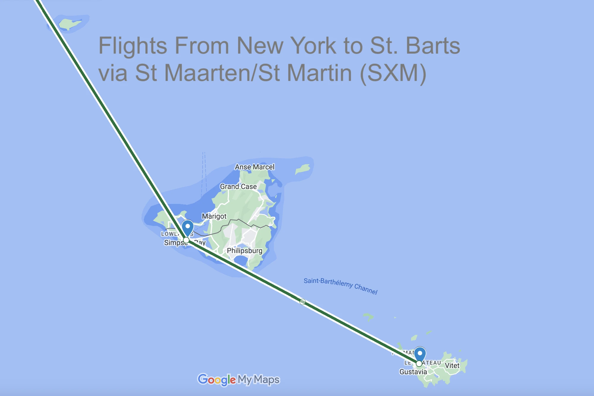 Flight from NYC (JFK) to St Barts (SBH) via St Martin (SXM)