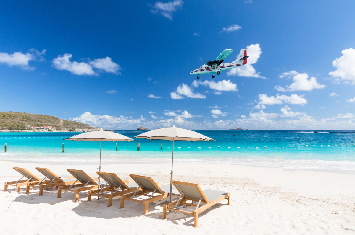 Umbrellas in the sand © Pearl Beach, St Barth